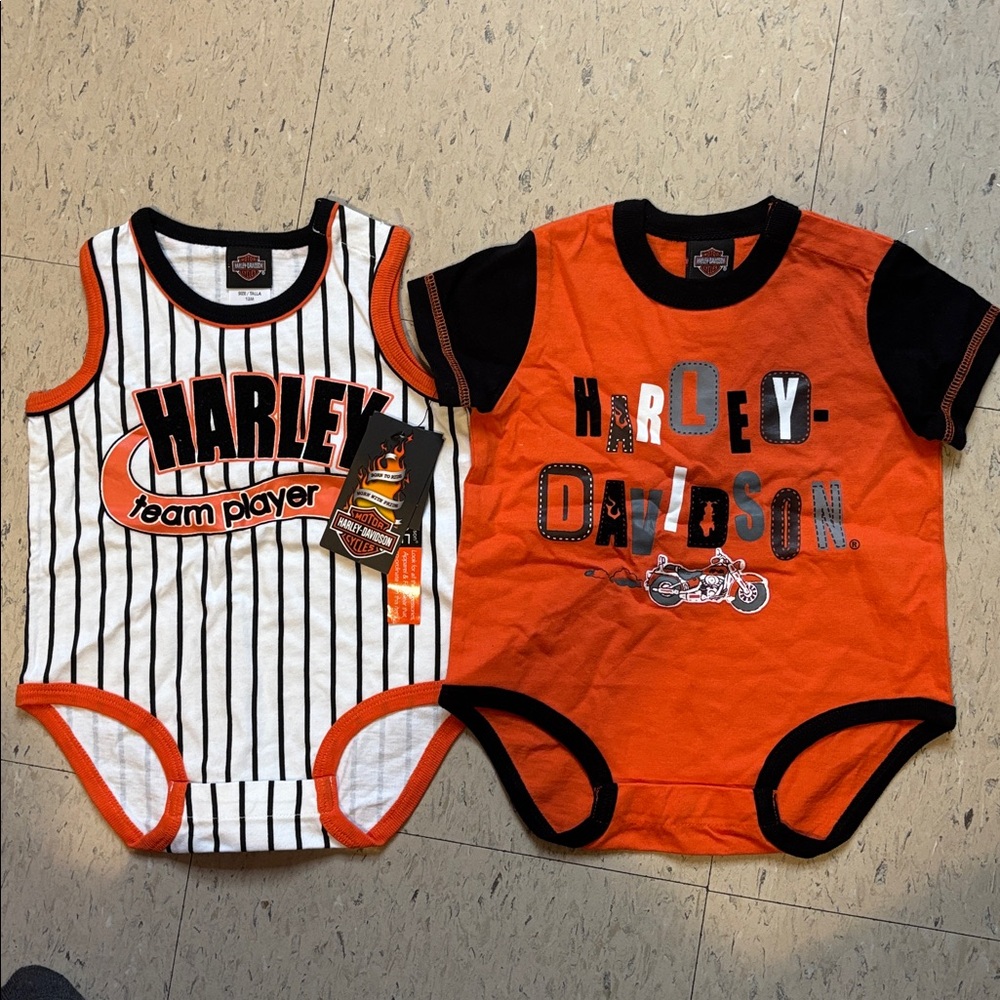 ❤️NWT Harley Davidson Bundle Onesies Orange Short Sleeve Sleeveless 12 months